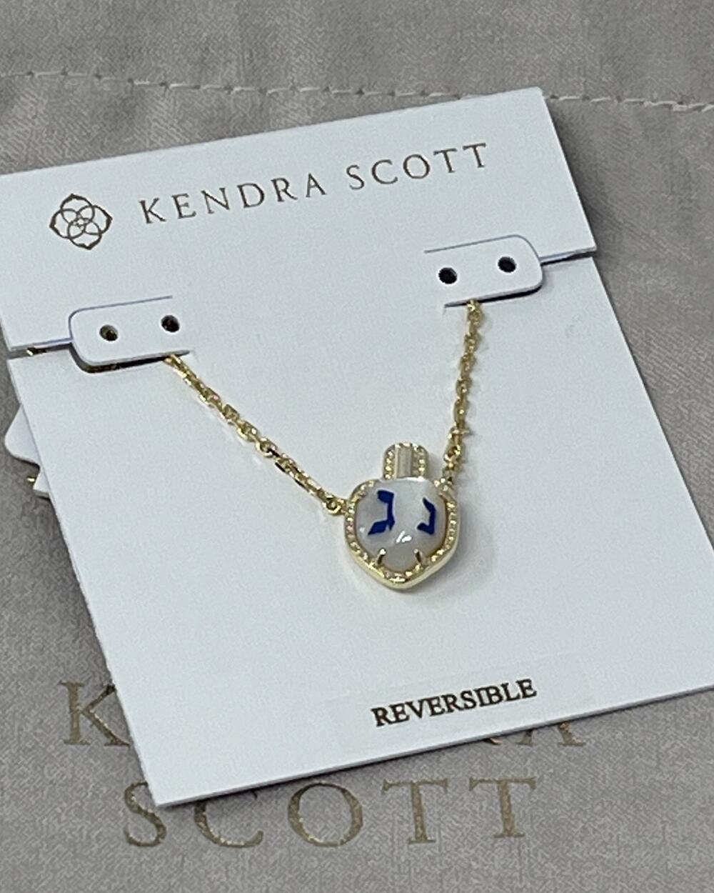 Kendra Scott Dreidel Reversible Pendant Necklace Gold Blue Mother of Pearl NWT